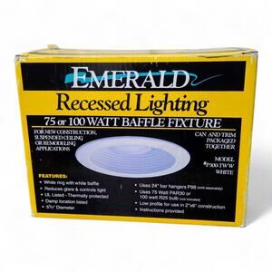 Emerald P300-TW-W 5 Recessed Lighting Baffle Fixture White 75-100W Trim Kit NEW